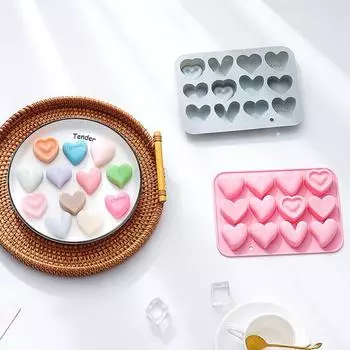 Cake Mold 12-Cavity Heat-resistant Non-stick Good Toughness Quick to Demold 6 Heart Shapes Food Grade Fondant Mould Kitchen Gadget розовый