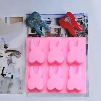 Cake Mold Creative Fast Demoulding Baking Tools 6 Grid Teeth Shape Silicone Jelly Mould Kitchen Supplies розовый