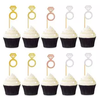 Украшения для торта Вставная карточка Кольцо в форме кекса Украшения для кекса Блестящие украшения для свадебного душа Свадебное кольцо Украшения для торта Принадлежности золотистый