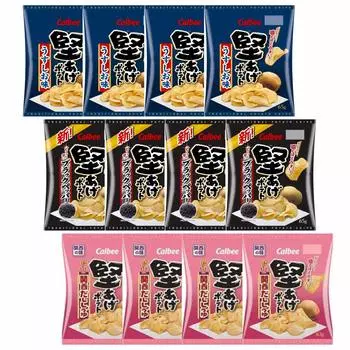 Calbee Kataage Potato Kansai Dashi Soy Sauce 63g x 4 bags Black Pepper 65g x 4 bags Light Shio Flavor 65g x 4 bags Crispy Tasting Comparison Set