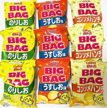 Calbee Potato Chips BIGBAG 3 Types x 3 Pieces Set with Original Sticker Potato Chips Snack Assortment Sweets Commercial Use Assortment Sweets Present
