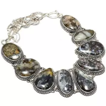 Calco Pyrite Gemstone Handmade Ethnic 925 Silver Necklace 18 JCN360-110