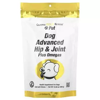 California Gold Nutrition Питомец, Премиальные мягкие жевательные таблетки для тазобедренных суставов для собак, 120 жевательных таблеток, 300 г (10,58 унций)