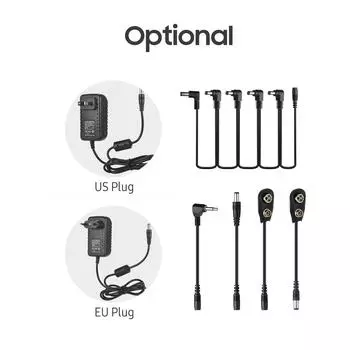 Caline CP-07A Блок питания для гитарных эффектов, 9 В постоянного тока, 1 А, с 5-контактным шлейфовым кабелем, перевернутым US Plug чёрный