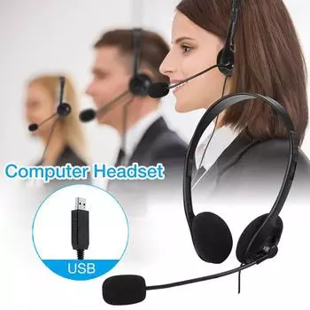 Call Center Clear Voice Office School PC Gaming With Microphone USB Проводная компьютерная гарнитура Регулятор громкости Шумоподавление чёрный