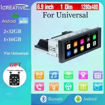 Callaa Android автомобильный мультимедийный видеоплеер GPS-навигация Wi-Fi 1 Din авторадио стерео автомобильное радио Android 6,9-дюймовый экран для универсального 1+16GB,with camera