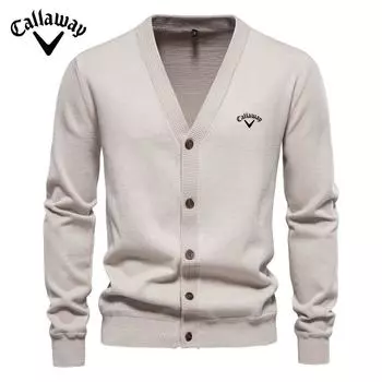 Callaway 2024 Autumn/Winter New Embroidered Sweater Men s Cardigan Sweater High Quality Business Solid Color Knitted Sweater S