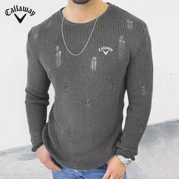 Callaway 2024 Осень и зима Новый свитер с отверстиями Slim Fit Круглый вырез Длинный рукав Пуловер Вязаный свитер для мужчин M
