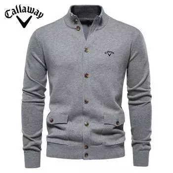 Callaway 2024 Осень и зима вышитый новый мужской топ-кардиган, высококачественный деловой повседневный однотонный свитер для мужчин S