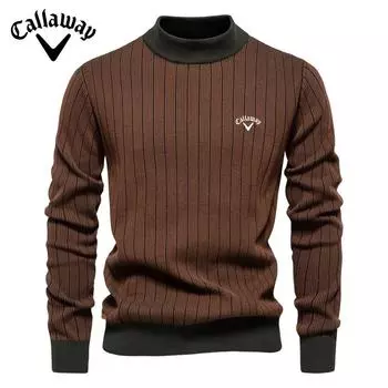 Callaway 2024 Осень и зима вышитый новый полувысокий ворот тонкий полосатый топ, модный качественный мужской свитер-пуловер S