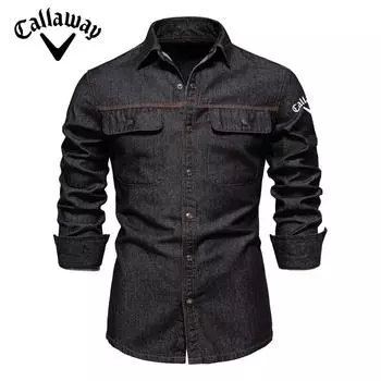 Callaway 2024 Осень Вышивка Новая Высококачественная Мужская Рубашка Из Стираного Денима Мужская Повседневная Хлопковая Рубашка С Длинным Рукавом S