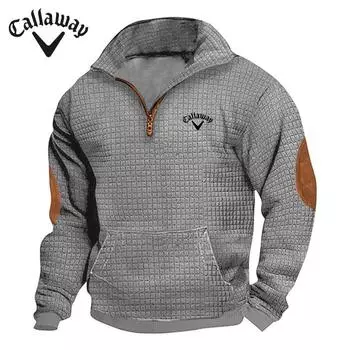 Callaway 2024 осень/зима новый мужской повседневный худи с вышивкой жаккардовый маленький квадратный воротник стойка молния повседневный свободный топ S серебряный