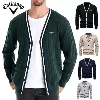 Callaway 2024 Осень/Зима Вышитый Новый Кардиган Мужской V-образный вырез Длинный рукав Свитер Вязаное Пальто S