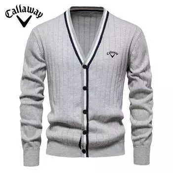 Callaway 2024 Осень/Зима Вышитый Новый Кардиган Мужской V-образный вырез Длинный рукав Свитер Вязаное Пальто S