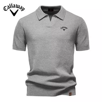Callaway 2025 Летний шерстяной свитер-поло с вышитым крупным рисунком ананаса для мужчин, деловой стиль, воротник «чайка», мужской свитер с коротким рукавом S