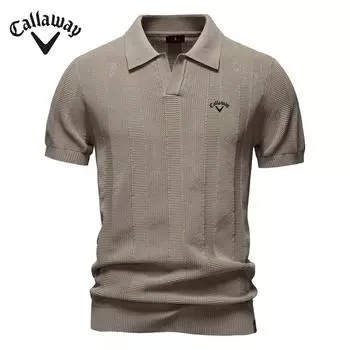 Callaway 2025 Лето Новая Вышитая Мужская Рубашка Поло Полосатая Ажурная С Коротким Рукавом Свитер Поло Мужская S