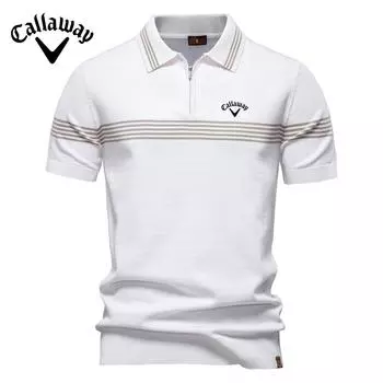 Callaway 2025 Лето Вышитая Новая Рубашка Поло Модная Полосатая Мужская Деловая Рубашка С Короткими Рукавами S