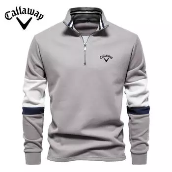 Callaway 2025 Новая вышитая осенняя толстовка с длинным рукавом и воротником-поло, модная европейская толстовка с капюшоном контрастного цвета для мужчин высокого качества S