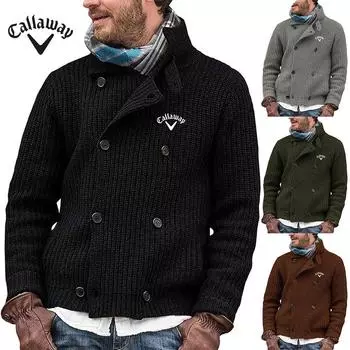 Callaway 2025 Новый большой свитер мужской однотонный трикотажный жакет на пуговицах мужская одежда S