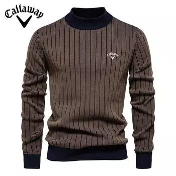Callaway 2025 Осень и зима вышитый новый полувысокий ворот тонкий полосатый топ, модный качественный мужской свитер-пуловер S