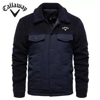 Callaway 2025 Осень/Зима Вышитая Новая Мужская Сращивающаяся Куртка Повседневная Высококачественная Куртка Из Ягненка Шерсти Пальто S