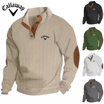 Callaway 2025 Весна и Осень Вышивка Новый Мужской Повседневный Стоячий Воротник Вертикальная Полоса Жаккардовый Стоячий Воротник Толстовка С Длинными Рукавами S