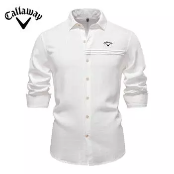 Callaway 2025 Весна/Лето Вышитая Новая Мужская Рубашка в Стиле Бизнес-Кэжуал Однотонная Рубашка Большого Размера с Длинным Рукавом для Мужчин S