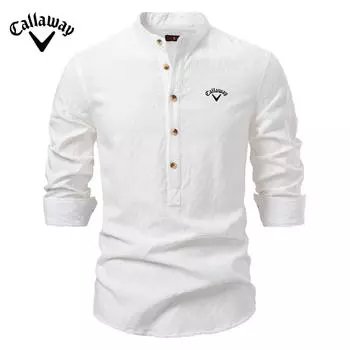 Callaway 2025 Весна/Лето Вышивка Новая Большая Рубашка Стойка Воротник Мужская Однотонная Повседневная Мужская Рубашка С Длинным Рукавом S