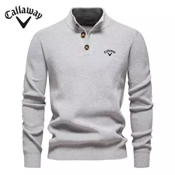 Callaway Autumn and Winter New Embroidered Sweater Stand Up Collar Men s High-quality Business Sweater Solid Color Casual Knit Sweater S