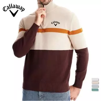 Callaway Autumn/Winter Embroidered New Large Stand Up Collar Men s Sweater Half Zipper Color Blocked Knitted Sweater Quality Men s Wear S