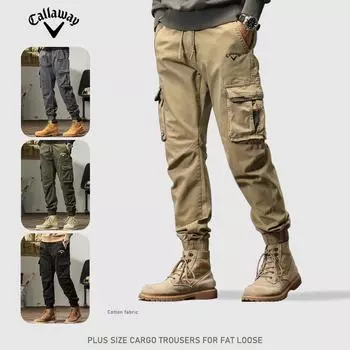 Callaway Модные ретро эластичные повседневные брюки для мужчин на весну и осень, многокарманные рабочие брюки, универсальные, свободные брюки длиной до щиколотки 28 чёрный