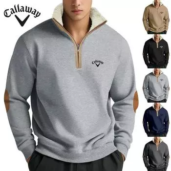 Callaway New Retro Patchwork Вышитая молния Полуоткрытая мужская толстовка с длинными рукавами больших размеров S чёрный