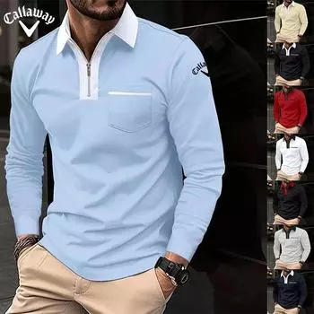 Callaway Новая мужская осенняя футболка-поло с длинными рукавами в европейском и американском стиле с лацканами, модная облегающая мужская футболка с цветными блоками S