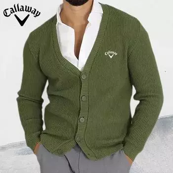 Callaway Осень-зима новый вязаный кардиган мужской с V-образным вырезом и длинными рукавами приталенный свитер куртка модная мужская одежда M