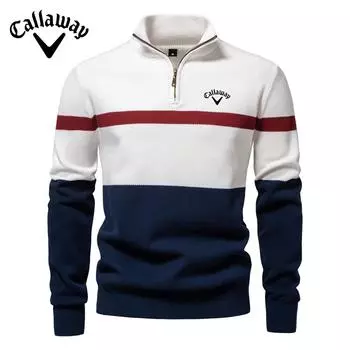 Callaway Осень/Зима Вышитый Новый Большой Стоячий Воротник Мужской Свитер Полумолния Цвет Блок Вязаный Свитер Качественная Мужская Одежда S