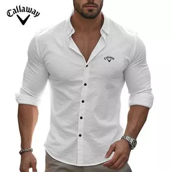Callaway Весна и осень Новая повседневная рубашка с длинным рукавом с вышивкой, хлопковый воротник, пряжка, длинный рукав, пляжная рубашка, топ S