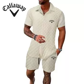 Callaway Вышитая летняя мужская рубашка, повседневные свободные шорты с коротким рукавом, пляжный комплект S