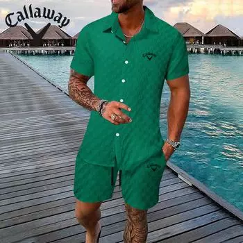 Callaway Вышитая летняя мужская рубашка, повседневные свободные шорты с коротким рукавом, пляжный комплект S