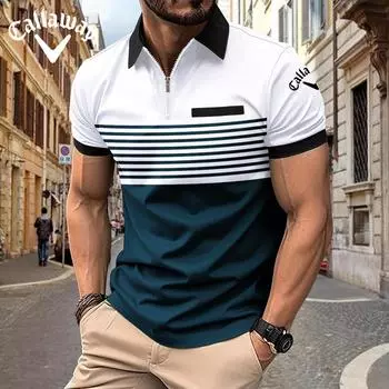 Callaway Вышитая летняя рубашка поло на молнии и мужская рубашка поло в полоску с принтом S