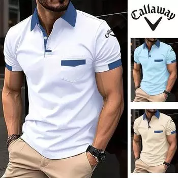 Callaway Вышитая новая летняя мужская рубашка поло с цветными блоками и карманами, спортивная рубашка поло S