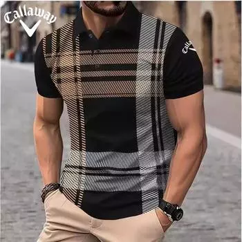 Callaway Вышитая новая мужская летняя повседневная спортивная рубашка-поло с короткими рукавами и клетчатыми лацканами S