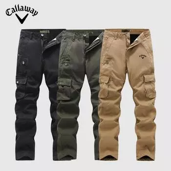 Callaway Вышитые весенние и осенние новые мужские повседневные рабочие брюки с множеством карманов и повседневные брюки с эффектом стирки для мужчин 29 чёрный