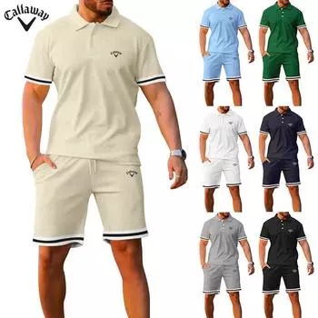 Callaway Вышитый летний мужской воротник пряжка сращивание короткий рукав шорты спорт и отдых молодежь большой комплект M чёрный