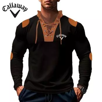 Callaway Вышитый осенний новый вафельный свитер в стиле колор-блок с длинными рукавами футболка повседневная спортивная завязка воротник стойка уличный топ S