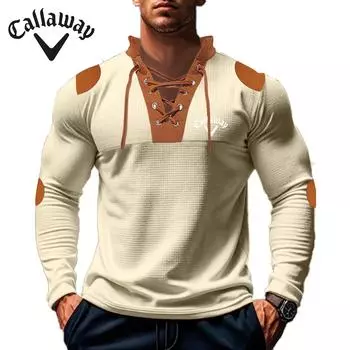 Callaway Вышитый осенний новый вафельный свитер в стиле колор-блок с длинными рукавами футболка повседневная спортивная завязка воротник стойка уличный топ S