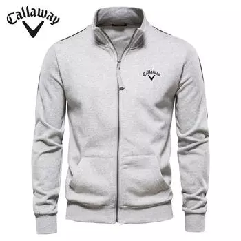 Callaway вышитый осень-зима новый мужской стоячий воротник молния длинный рукав толстовка спортивная контрастного цвета повседневный кардиган куртка S чёрный