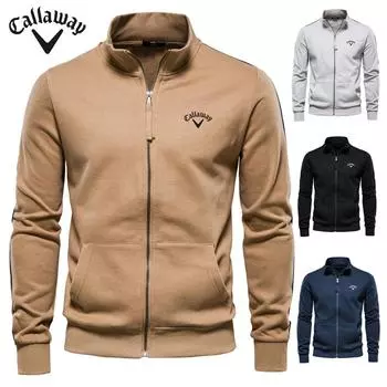 Callaway вышитый осень-зима новый мужской стоячий воротник молния длинный рукав толстовка спортивная контрастного цвета повседневный кардиган куртка S чёрный