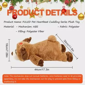 Calming Aid, Comfort Toy for Behavioral Training, Dog Cat Plush Toy with Heartbeat-Batteries not included L