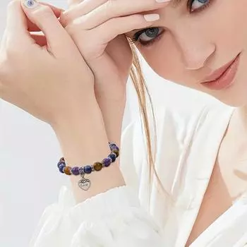 Calming Amethyst Birthday Party Gifts Yellow Tiger S Eye 1PC And Stress Relief And Lapis Lazuli Anniversary Party Supplies Natural Stone Bracelet разноцветный