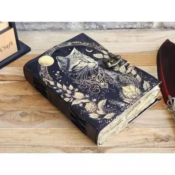 Caltic Cat Журнал из принтованной кожи винтажный вид бумага гримуар кожаный журнал книга теней подарок для него подарок для мамы магический блокнот 8 x 6 in